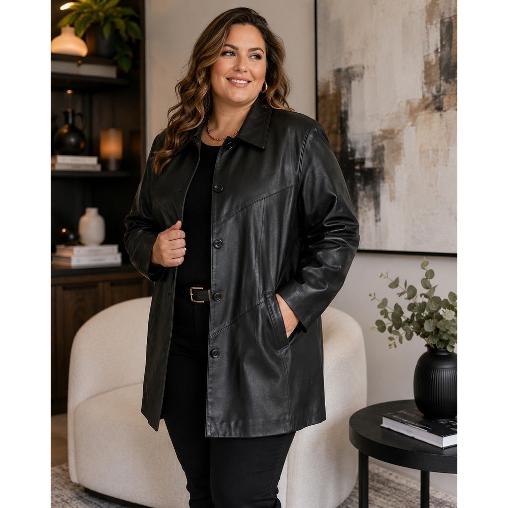 Charles Klein Genuine Leather Black Car Coat Jacket 3X Plus Size‎ Classic
